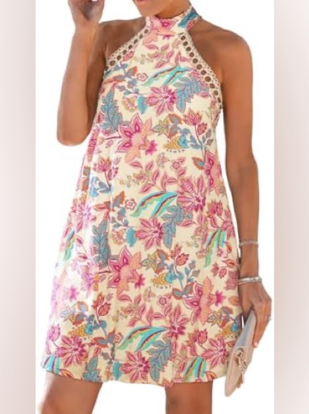 Cupshe Summer Halter Dress NWT Sleeveless Lace Trim Size XL Beach Pool CoverUp